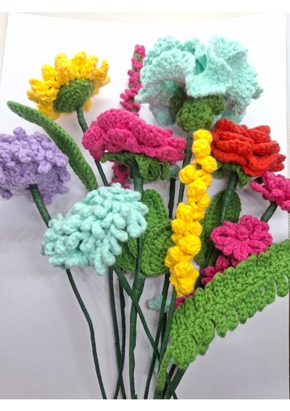 Solmayan El Örgü Renkli Çiçek Buketi fiyatları