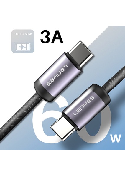 LC537 Type-C To Type-C Hızlı Şarj Özellikli Örgülü Data ve Şarj Kablosu 60W 1m Siyah