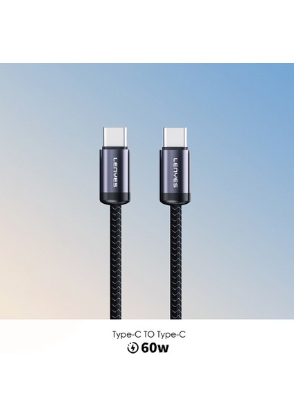 LC537 Type-C To Type-C Hızlı Şarj Özellikli Örgülü Data ve Şarj Kablosu 60W 1m Siyah