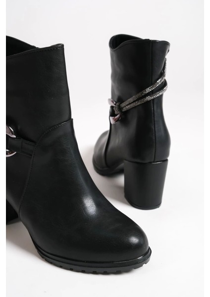 Edna Fermuarlı Ortopedik Taban Taşlı Topuklu Kadın Bot St - Siyah indirimleri