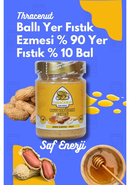 Ballı Yer Fıstık Ezmesi 300G – Doğal – Şeker Ilavesiz – Katkısız – Sürülebilir (%90 Yer Fıstığı %10 Bal)