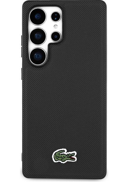 Samsung Galaxy S25 Ultra Kılıf Lacoste Lisanslı Pu Pike Desenli Ikonik Timsah Dokuma Logolu Kapak Siyah