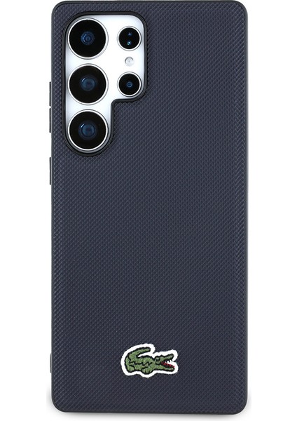Samsung Galaxy S25 Ultra Kılıf Lacoste Lisanslı Pu Pike Desenli Ikonik Timsah Dokuma Logolu Kapak Lacivert