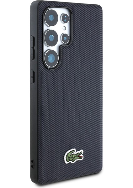 Samsung Galaxy S25 Ultra Kılıf Lacoste Lisanslı Pu Pike Desenli Ikonik Timsah Dokuma Logolu Kapak Lacivert