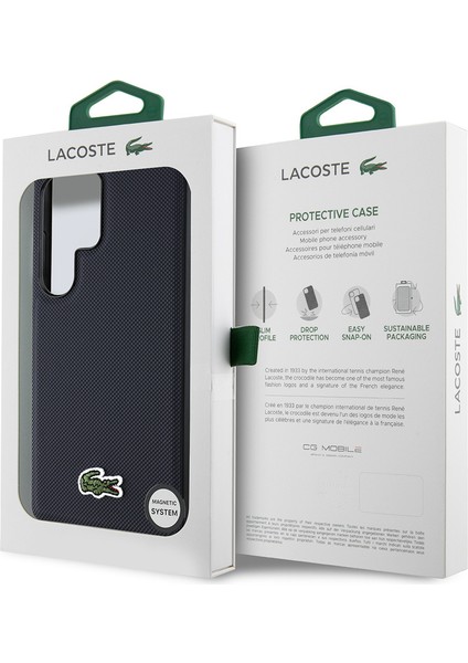 Samsung Galaxy S25 Ultra Kılıf Lacoste Lisanslı Pu Pike Desenli Ikonik Timsah Dokuma Logolu Kapak Lacivert