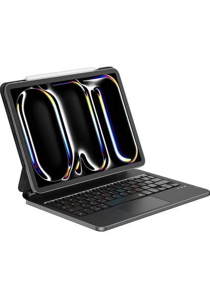 iPad Air 10.9 2022 (5.nesil) Wiwu MK-003 Gizli Kalem Bölmeli Touchpad Klavyeli Standlı Kılıf Siyah