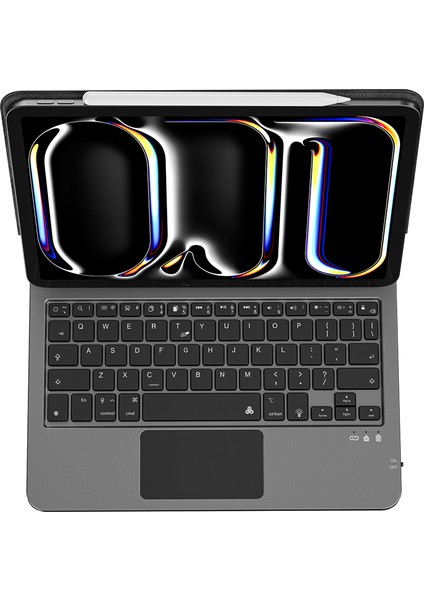 iPad Pro 11 2021 (3.nesil) Wiwu MK-003 Gizli Kalem Bölmeli Touchpad Klavyeli Standlı Kılıf Siyah