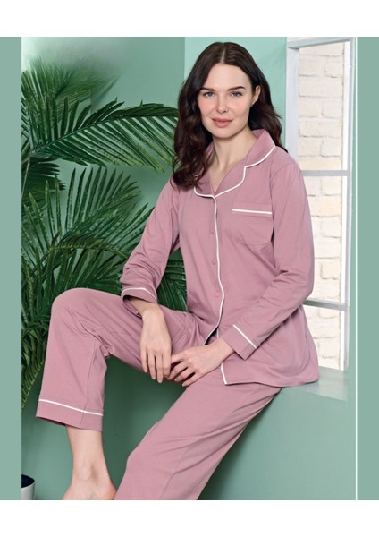 Poleren Modal Kumaş Rahat Gömlek Pantolon/sıfır Yaka Desenli Düz Battal Pijama Takımları