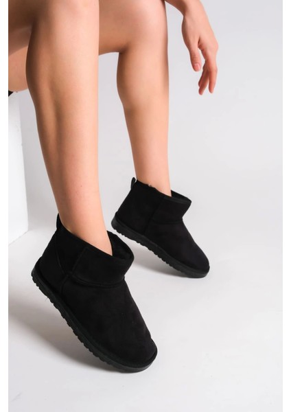 Jolıe Bağcıksız Düz Taban Içi Kürklü Kısa Süet Kadın Bot St - Siyah