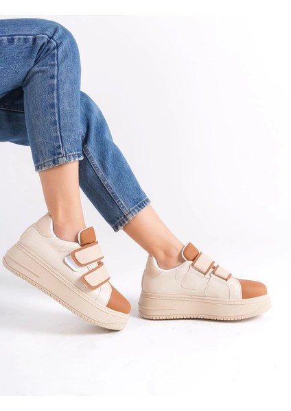 Valencıa Bağcıksız Cırt Cırtlı Ortopedik Taban Kadın Sneaker Spor Ayakkabı Tt - Ten/kahve modelleri