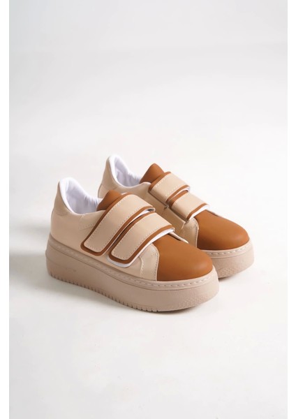 Valencıa Bağcıksız Cırt Cırtlı Ortopedik Taban Kadın Sneaker Spor Ayakkabı Tt - Ten/kahve fırsatları