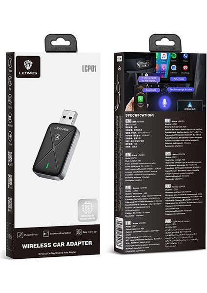 Wireless Transmitter Adaptör Lenyes LCP01 USB Bluetooth 5.0 Siyah