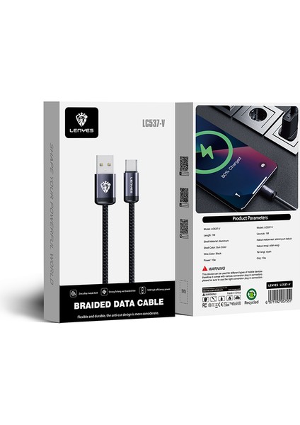 LC537 Usb-A To Micro Hızlı Şarj Özellikli Örgülü Data ve Şarj Kablosu 10W 1m Siyah