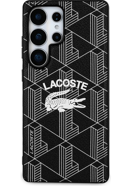 Samsung Galaxy S25 Ultra Kılıf Lacoste Lisanslı Magsafe Şarj Özellikli Mono Vintage Logo Kapak Siyah