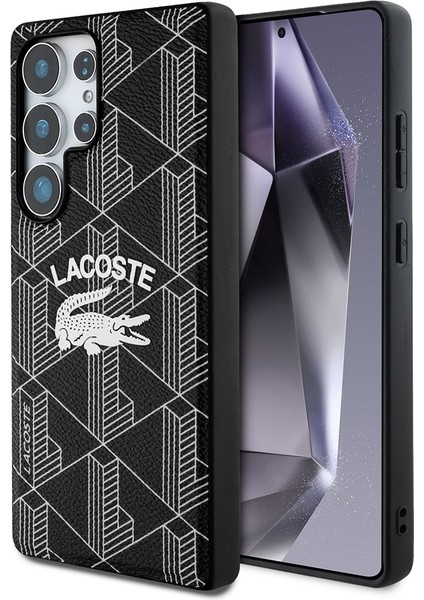 Samsung Galaxy S25 Ultra Kılıf Lacoste Lisanslı Magsafe Şarj Özellikli Mono Vintage Logo Kapak Siyah