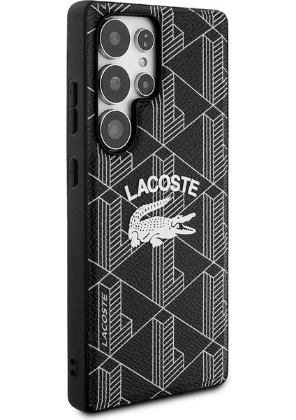 Samsung Galaxy S25 Ultra Kılıf Lacoste Lisanslı Magsafe Şarj Özellikli Mono Vintage Logo Kapak Siyah