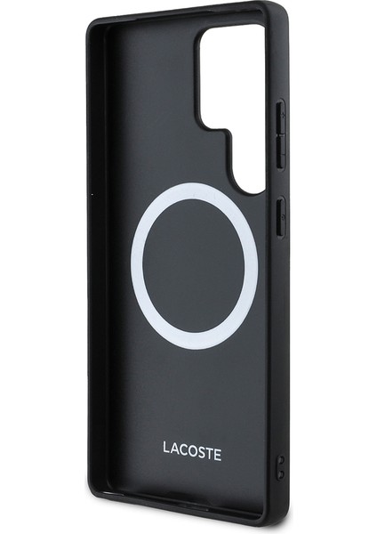 Samsung Galaxy S25 Ultra Kılıf Lacoste Lisanslı Magsafe Şarj Özellikli Mono Vintage Logo Kapak Siyah