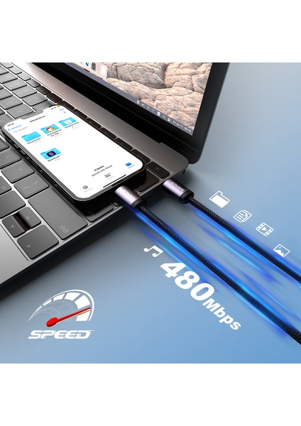 LC537 Type-C To Lightning Hızlı Şarj Özellikli Örgülü Data ve Şarj Kablosu 27W 1m Siyah