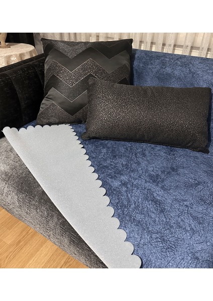 Koltuk Çekyat Örtüsü Indigo Damar Desenli Kaymaz Taban Süngerli Üst Kumaş Kadife 170X210 modelleri
