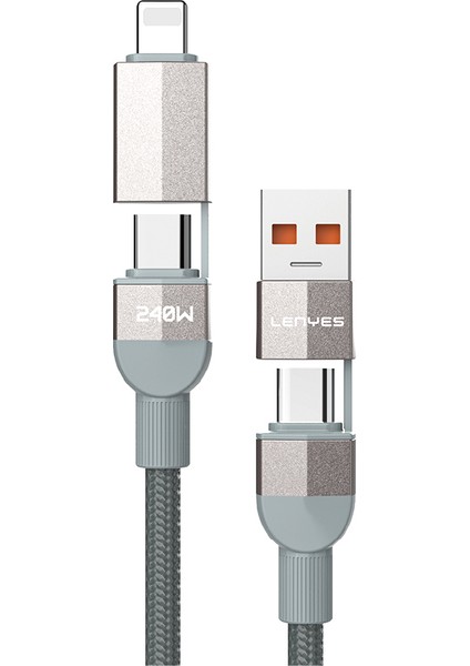 LC543 4in1 Hızlı Şarjlı Usb-A - Type-C + Type-C To Lightning Data ve Şarj Kablosu 240W 1m Gri