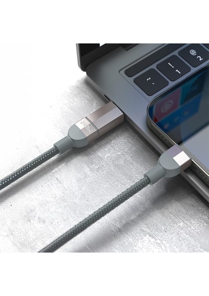 LC543 4in1 Hızlı Şarjlı Usb-A - Type-C + Type-C To Lightning Data ve Şarj Kablosu 240W 1m Gri