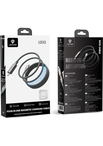 LC543 4in1 Hızlı Şarjlı Usb-A - Type-C + Type-C To Lightning Data ve Şarj Kablosu 240W 1m Gri