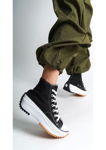 Roma Bağcıklı Ortopedik Taban Kadın Sneaker Spor Ayakkabı Bt - Siyah