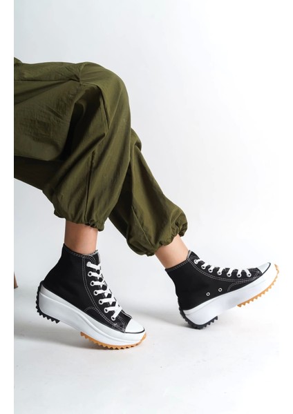 Roma Bağcıklı Ortopedik Taban Kadın Sneaker Spor Ayakkabı Bt - Siyah