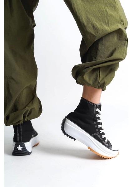 Roma Bağcıklı Ortopedik Taban Kadın Sneaker Spor Ayakkabı Bt - Siyah
