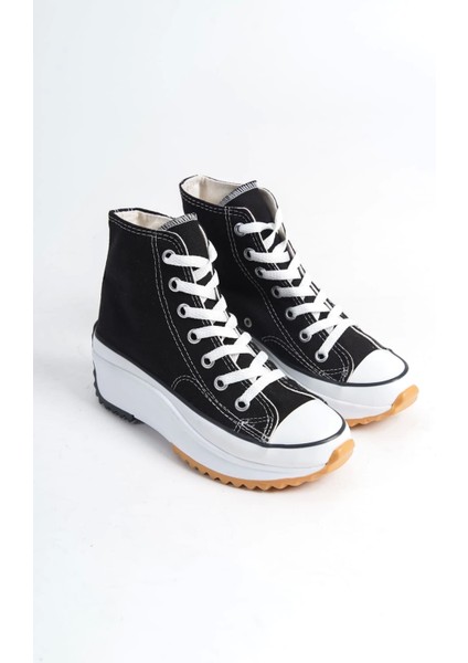 Roma Bağcıklı Ortopedik Taban Kadın Sneaker Spor Ayakkabı Bt - Siyah