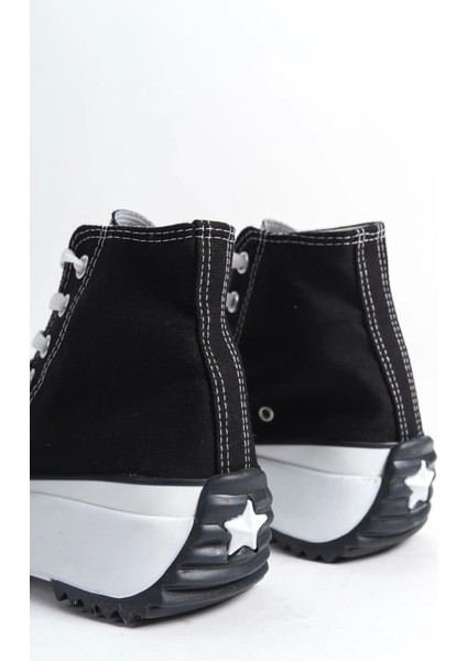 Roma Bağcıklı Ortopedik Taban Kadın Sneaker Spor Ayakkabı Bt - Siyah