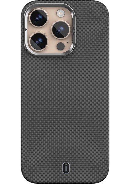 Apple iPhone 16 Pro Max Kılıf Wiwu DCC-208 Magsafe Uyumlu Kamera Standlı Aramid Fiber Kevlar Kapak Siyah