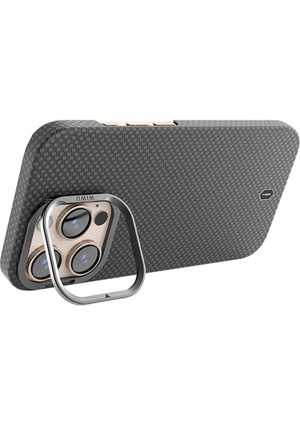 Apple iPhone 16 Pro Max Kılıf Wiwu DCC-208 Magsafe Uyumlu Kamera Standlı Aramid Fiber Kevlar Kapak Siyah