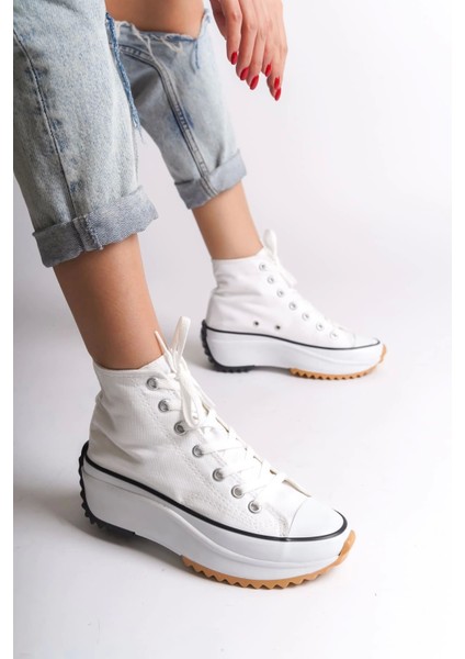 Roma Bağcıklı Ortopedik Taban Kadın Sneaker Spor Ayakkabı Bt - Beyaz