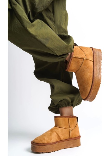 Amelıa Bağcıksız Düz ve Kalın Taban Içi Kürklü Kısa Süet Kadın Bot Tt - Taba fiyatları