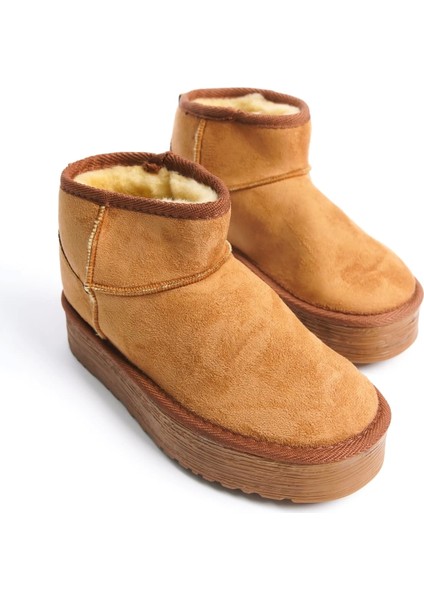 Amelıa Bağcıksız Düz ve Kalın Taban Içi Kürklü Kısa Süet Kadın Bot Tt - Taba fırsatları