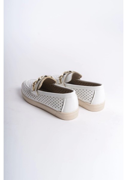 Layla Bağcıksız Ortopedik Rahat Taban Kalp Desenli Kadın Babet Ayakkabı Kt - Beyaz indirimleri