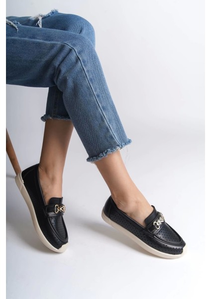 Lıly Bağcıksız Ortopedik Rahat Taban Kalp Desenli Kadın Babet Ayakkabı Kt - Siyah modelleri