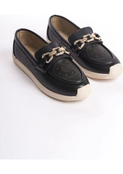 Layla Bağcıksız Ortopedik Rahat Taban Çiçek Desenli Kadın Babet Ayakkabı Kt - Siyah fırsatları