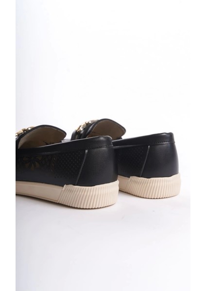 Layla Bağcıksız Ortopedik Rahat Taban Çiçek Desenli Kadın Babet Ayakkabı Kt - Siyah indirimleri