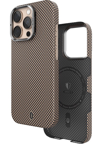 Apple iPhone 16 Pro Kılıf Wiwu DCC-208 Magsafe Özellikli Kamera Standlı Aramid Fiber Kevlar Kapak Gold fiyatları