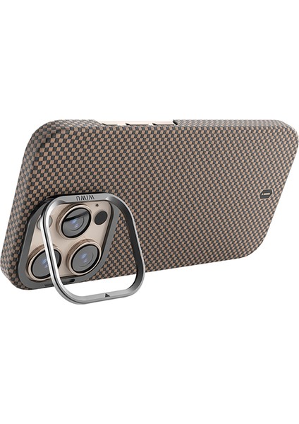 Apple iPhone 16 Pro Kılıf Wiwu DCC-208 Magsafe Özellikli Kamera Standlı Aramid Fiber Kevlar Kapak Gold modelleri