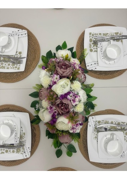 Yapay Çiçek Yemek Masası Çiçeği Beyaz Pudra Şakayık Yapay Masa Çiçeği