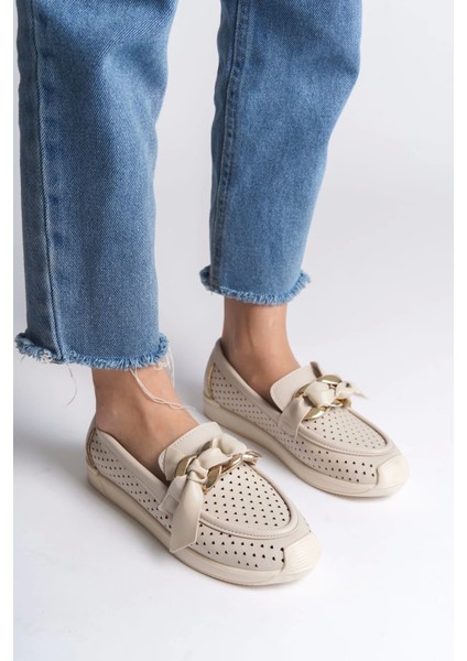 Lydıa Bağcıksız Ortopedik Rahat Taban Kalp Desenli Kadın Babet Ayakkabı Kt - Krem