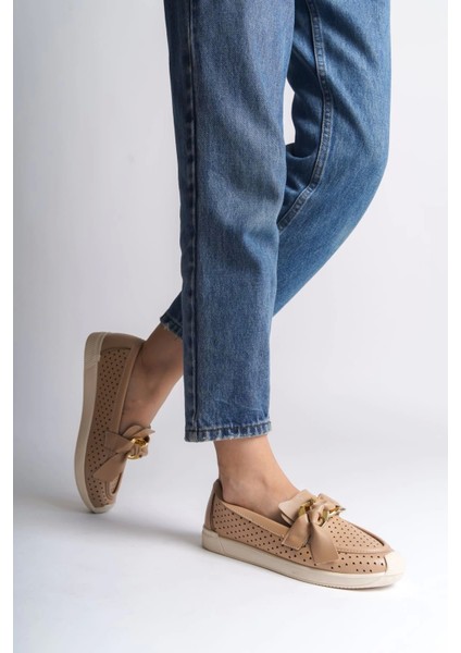 Lydıa Bağcıksız Ortopedik Rahat Taban Kalp Desenli Kadın Babet Ayakkabı Kt - Ten