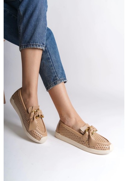 Lydıa Bağcıksız Ortopedik Rahat Taban Kalp Desenli Kadın Babet Ayakkabı Kt - Ten fiyatları