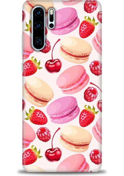 Huawei P30 Pro Kılıf Hd Baskılı - Makaron ve Çilekler