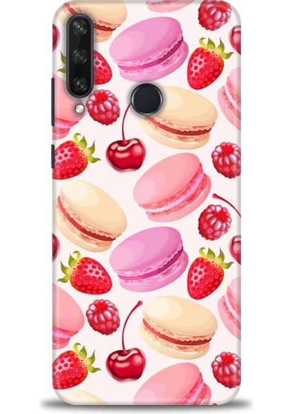 Huawei Y6P Kılıf Hd Baskılı - Makaron ve Çilekler