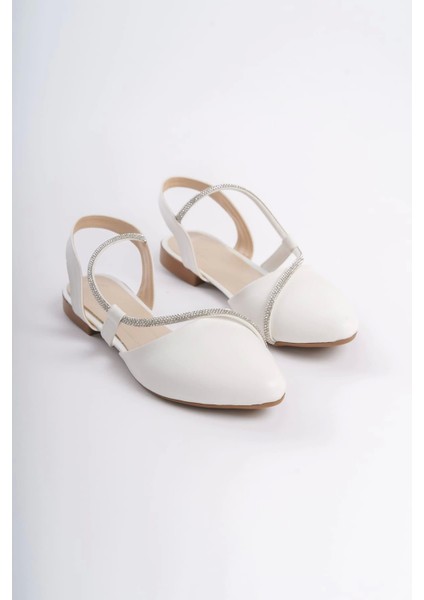 Hannah Lastikli Ortopedik Rahat Taban Taş Detaylı Kadın Babet Ayakkabı Kt - Beyaz fırsatları