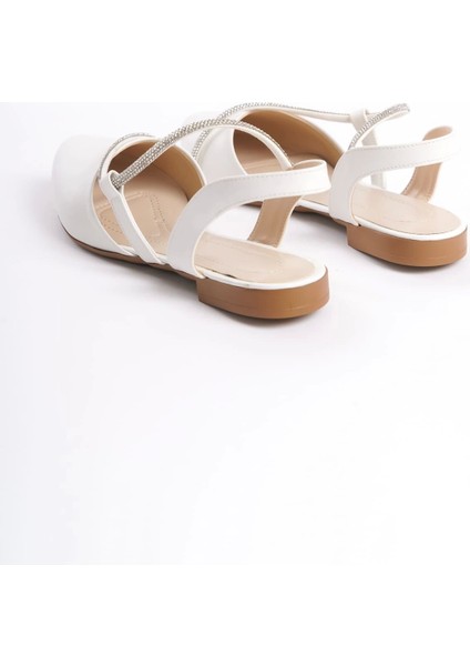 Hannah Lastikli Ortopedik Rahat Taban Taş Detaylı Kadın Babet Ayakkabı Kt - Beyaz indirimleri